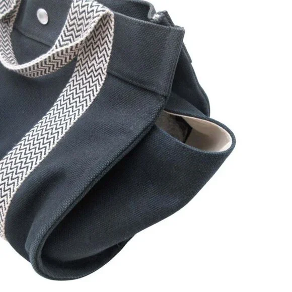 Hermes Cannes PM Handbag Tote Canvas Herringbone with Pouch Black Ivory - Picture 6 of 11